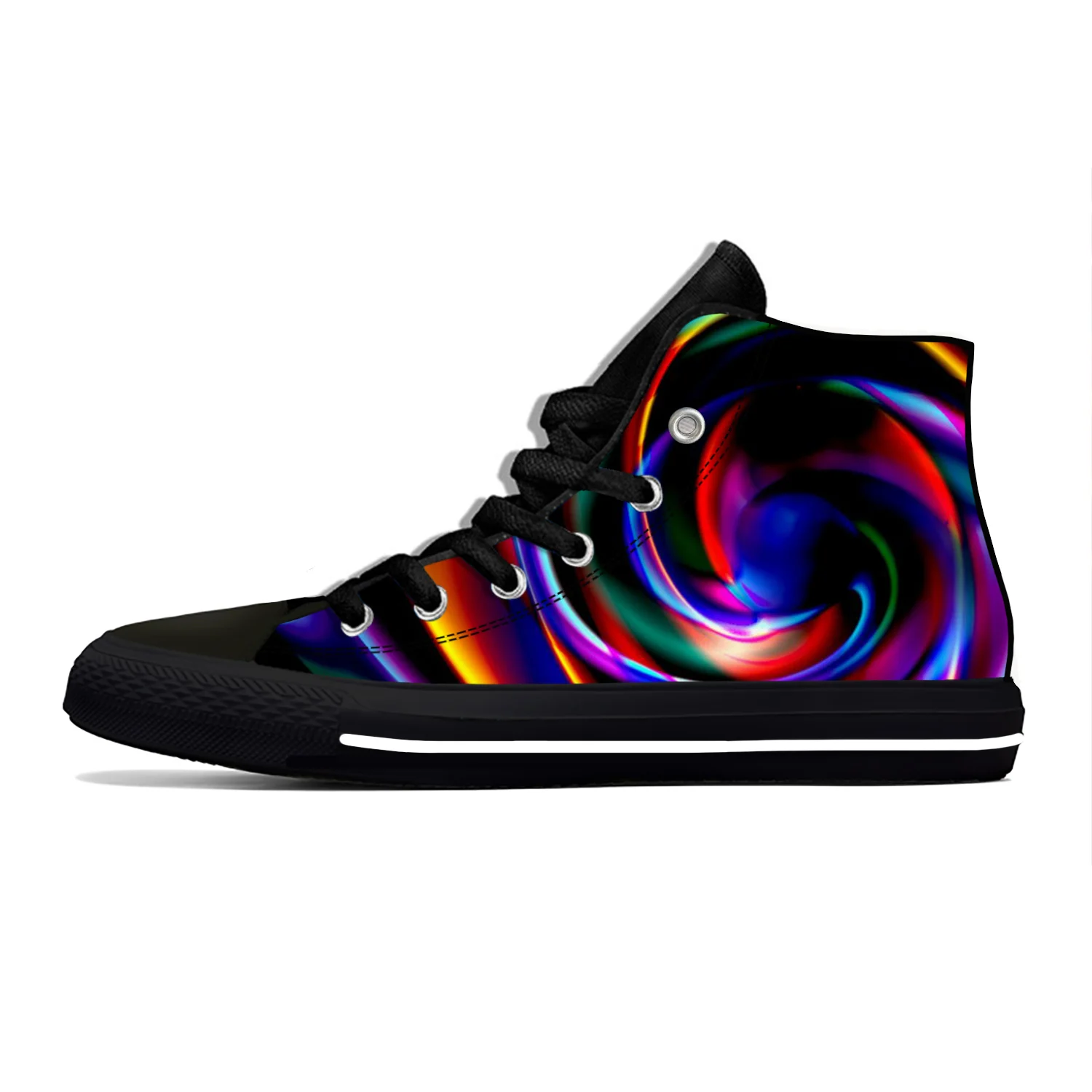 

Hot Colorful Vortex Tie Dye Swirl Abstract Rainbow High Top Canvas Shoes Men Women Casual Breathable Sneakers Latest Board Shoes