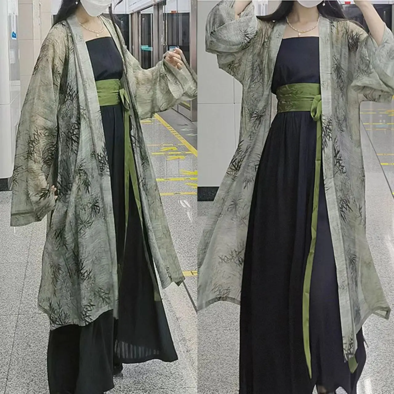 

New Chinese Style Hanfu Women Loose Song Dynasty Hanfu Four Piece Suit Kimono Robe Vintage Green Chinese Hanfu Costumes
