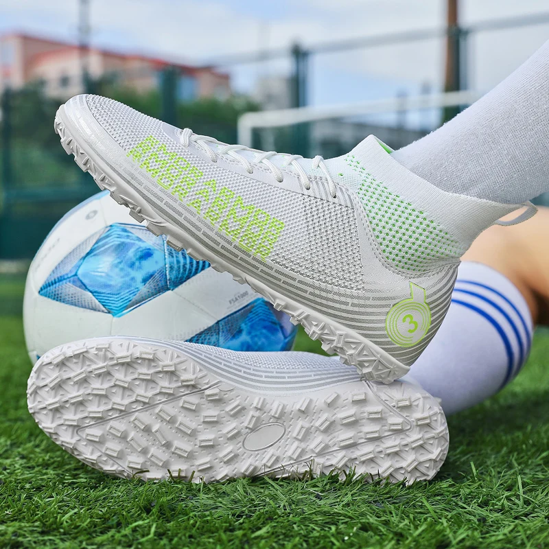 31-48 # Men's Football Shoes Adult and Children's TF/FG High Ankle Football Boots Grass Sports Shoes Five Person Football