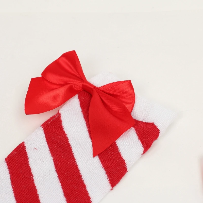 Рождественские зеленые и красные чулки в полоску длинные носки выше колена с