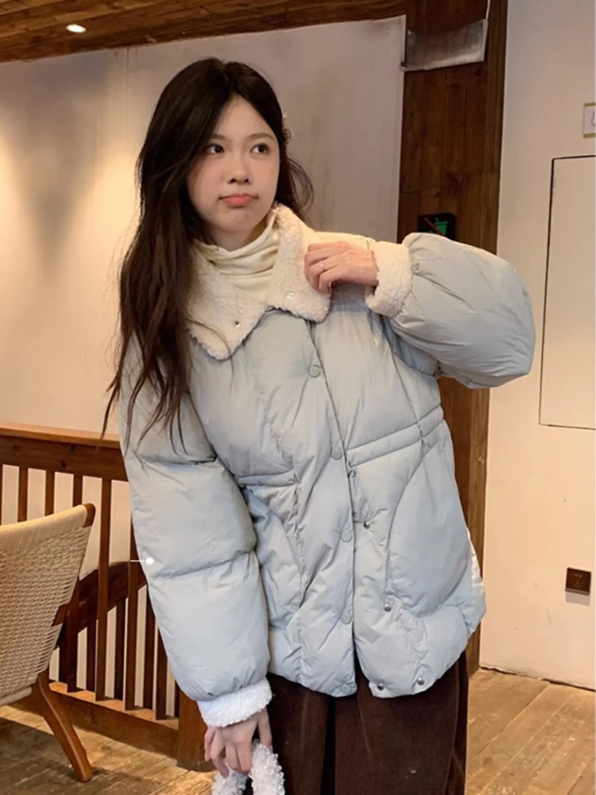 Miss Zuo Is Here ~ Японская мода с меховым воротником ягненка маленькая куртка на