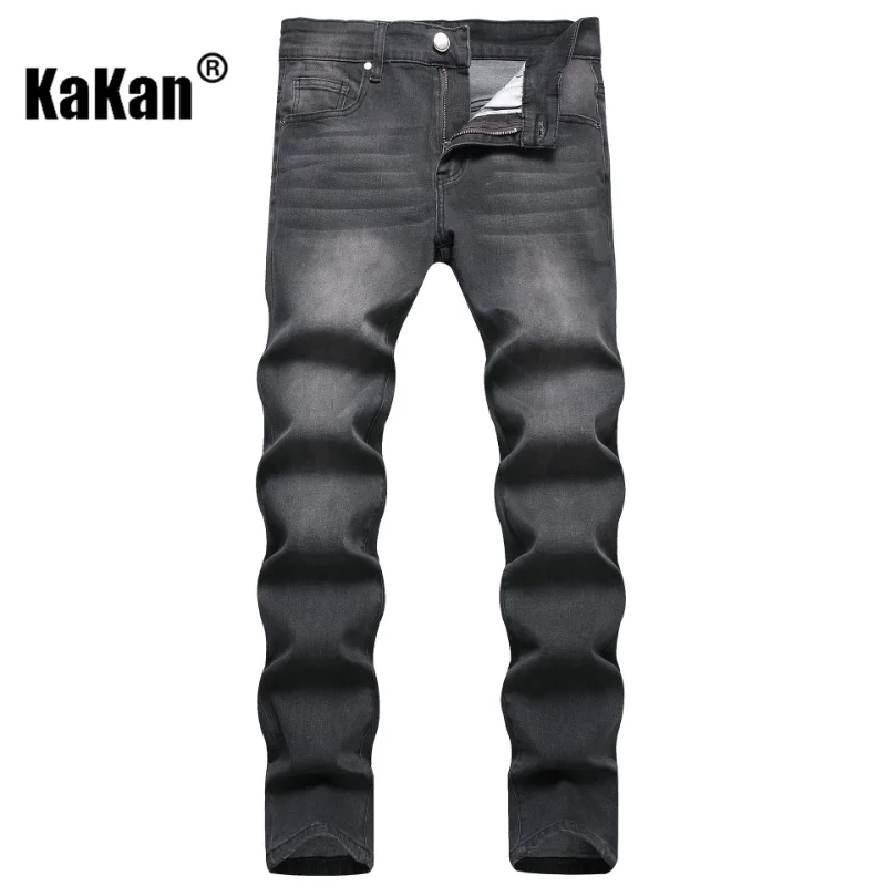 Kakan - European and American Popular Men's Mid-waist Washed Jeans, Fashion Cat Must Slim Elastic Long Jeans K019-8830