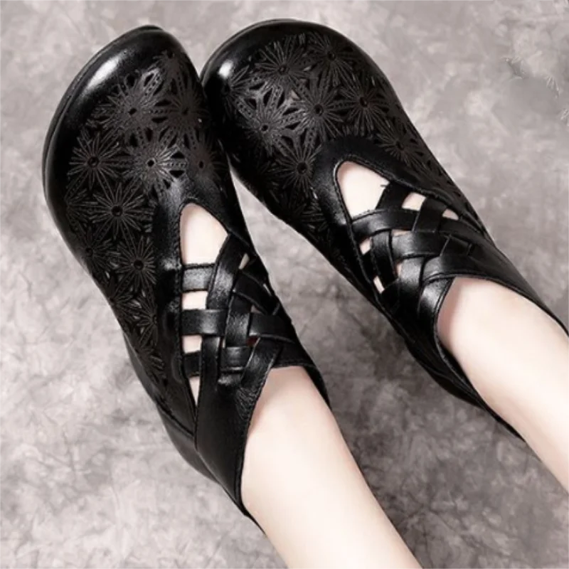 

High Heeled Shoes Women's Spring Retro Cover Foot Versatile Personalized Comfortable National Style Soft Leather Single Shoes