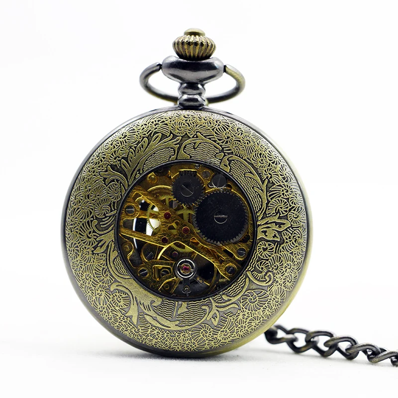 Mechanical Pocket Watch Vintage Carved Frosted Arabic Numeral Display Belt Chain Pendant Clock Men's Ladies Student Gifts