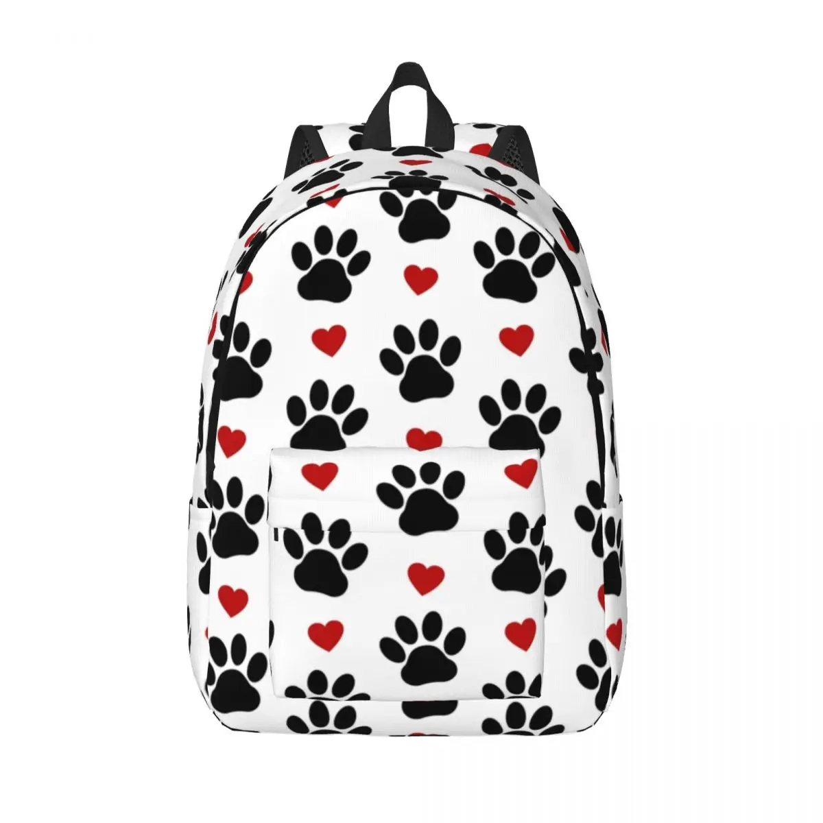

Customized Pattern Of Dog Paw Canvas Backpack Women Men Basic Bookbag for College School Black Paws Red Hearts Bags