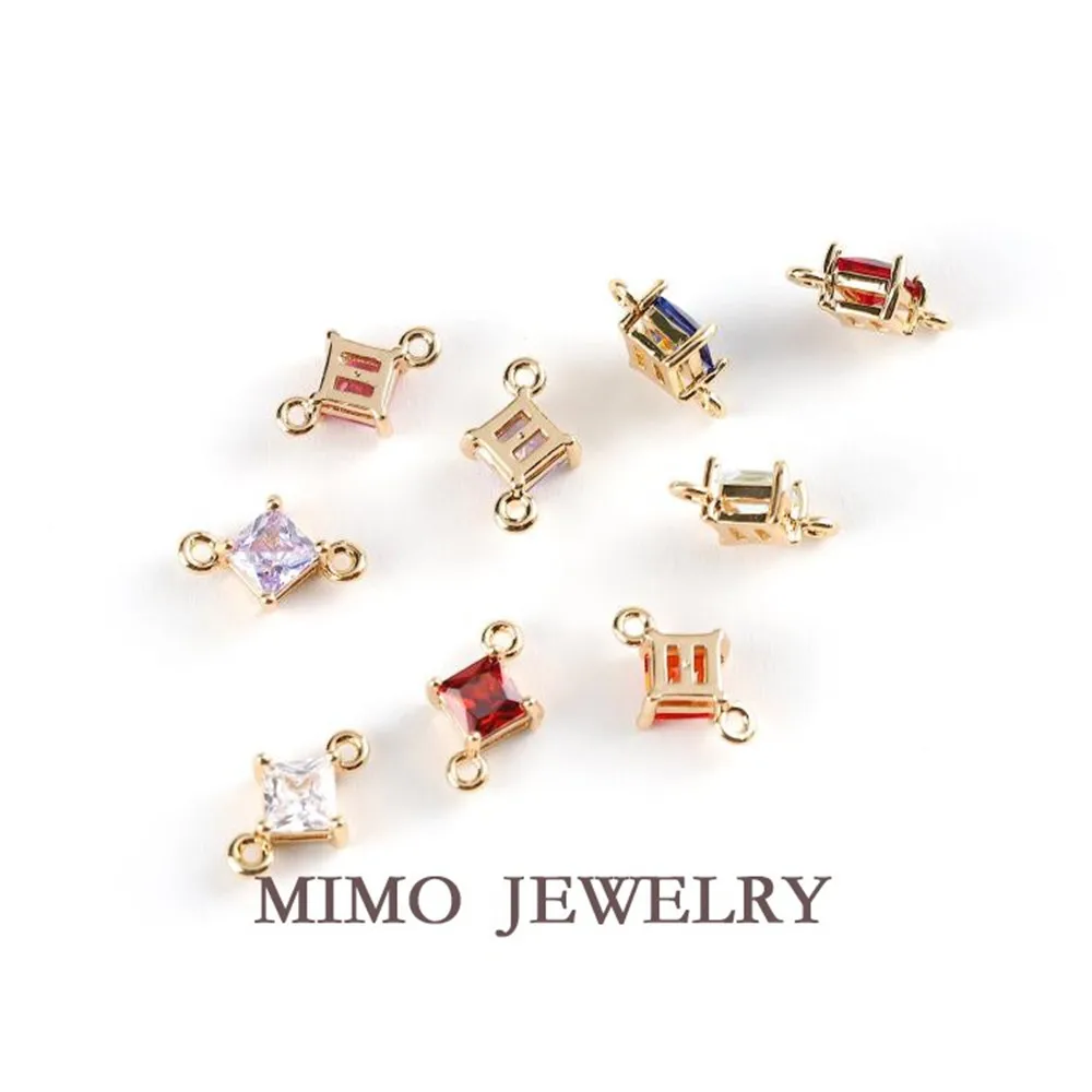 

Copper plated gold double rings multi-color square zircon pendant connect Pendant DIY jewelry accessories