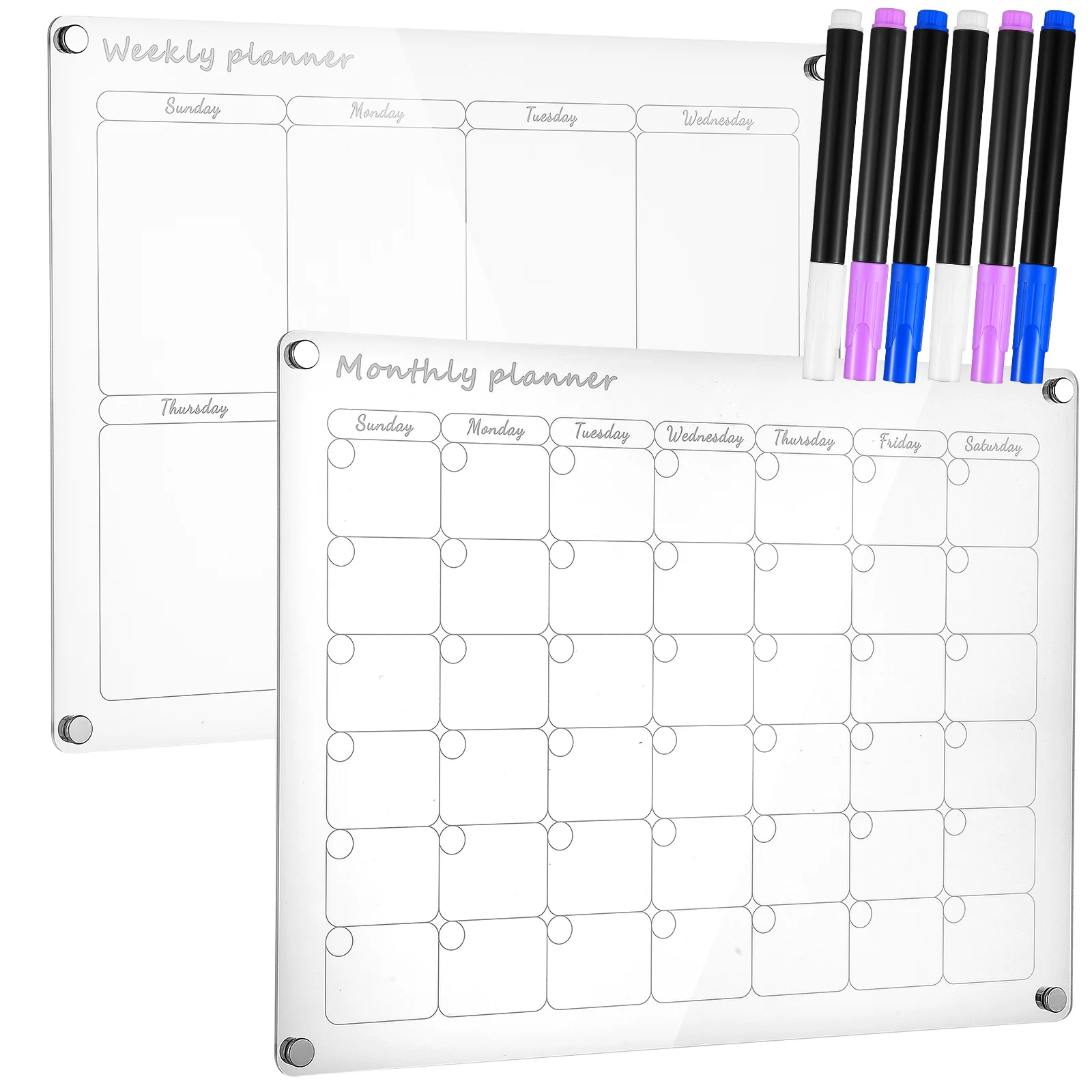 

2 Pcs Fridge Clear Boards Monthly And Weekly Planning Whiteboard With Pens