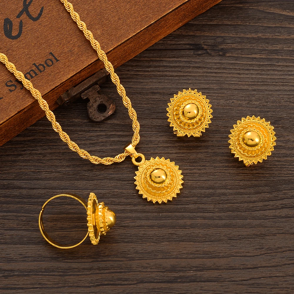 

Ethiopian Traditiona Newest Item Jewelry Set Ethiopia Gold Eritrea Sets for Women's Habesha Wedding party Gifts