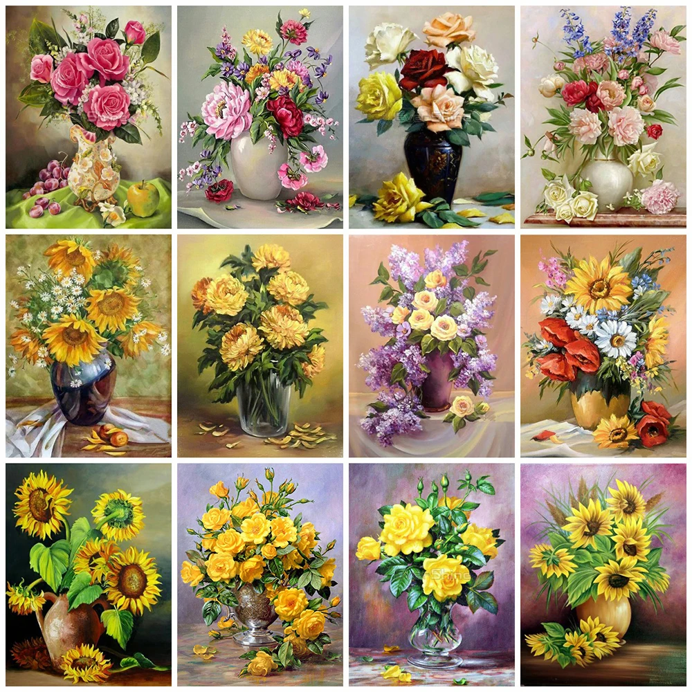 

5D DIY Diamond Painting Peony Cross Stitch Diamond Embroidery Vase Girl Hand Inlaid Gifts Home Living Room Wall Art Decoration