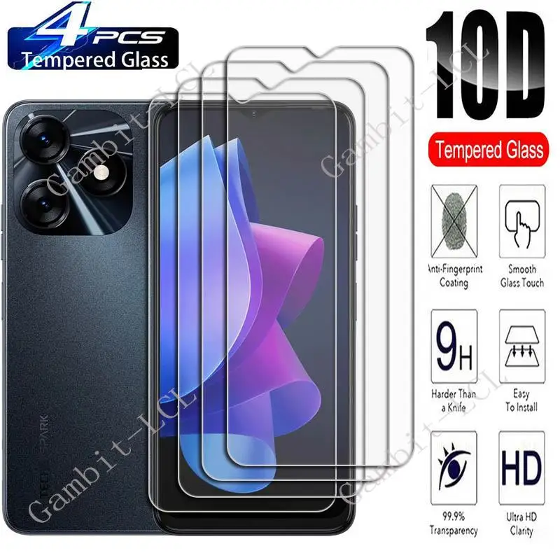 4 шт. 9H HD для Tecno Spark 10 4G 5G 6 &quotэкран Защитное закаленное стекло на Spark10 Spark1C 10C