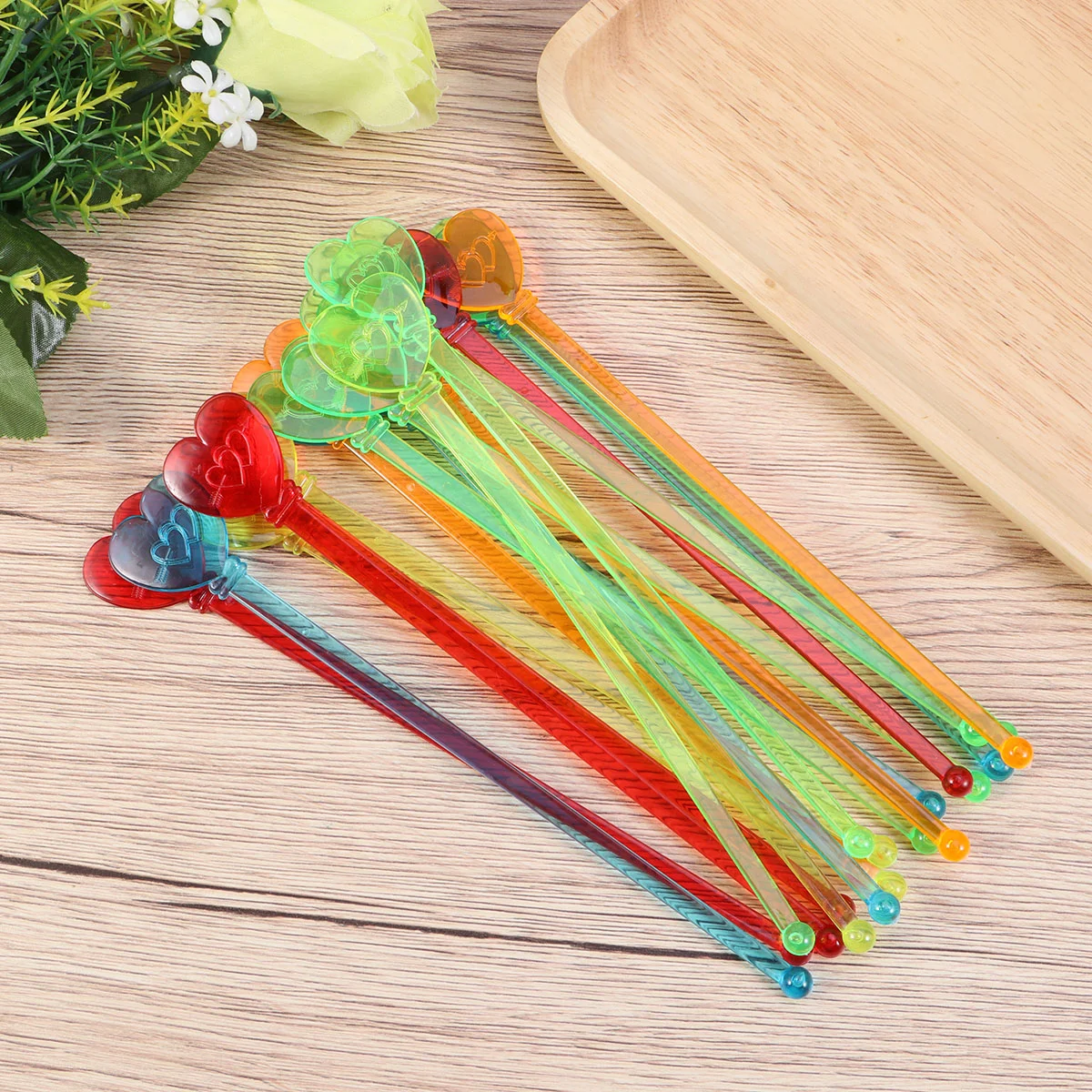 

20pcs Heart Shape Swizzle Sticks Stirring Rod Cocktail Coffee Stirrers Dessert Mixing Rod Wedding Party for Bar Home ( Multi