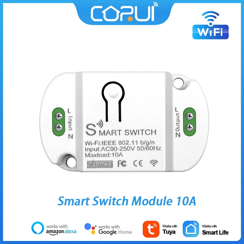 

CoRui Tuya Smart Home Automation Switch Module 10A Wifi Smart Switch Timer Wireless Switch Compatible With Alexa Google Home