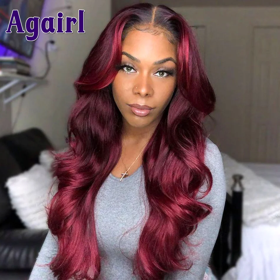 Transparent 13x4 13x6 Full Lace Wig Red Highlight Body Wave Lace Front Wigs Colored Lace Frontal Wig Human Hair for Black Women