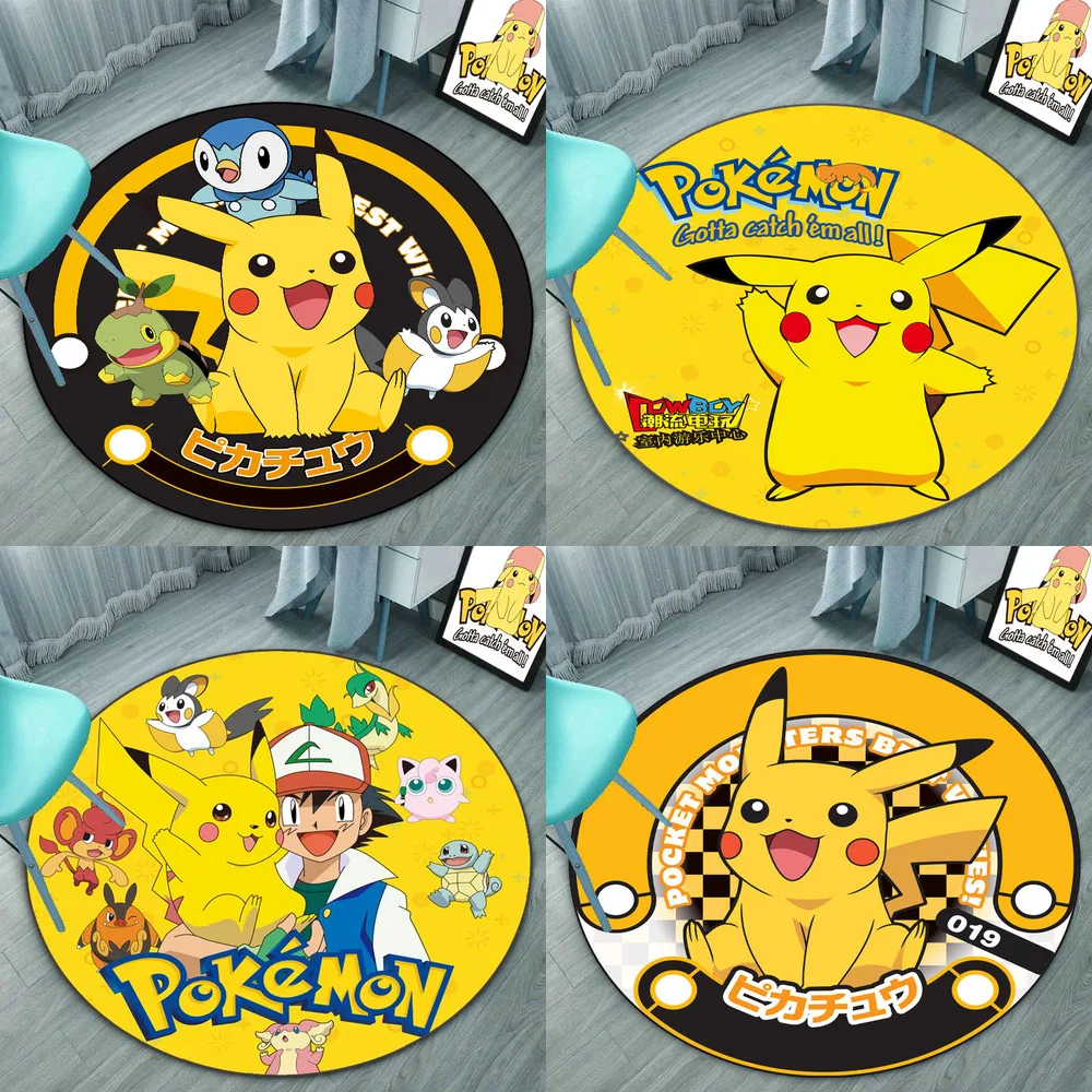 

Anime Pikachu Flannel Round Floor Mat Pokemon Non Slip Carpet Cartoon Bedroom Living Room Kitchen Bath Rug Home Decor Gift