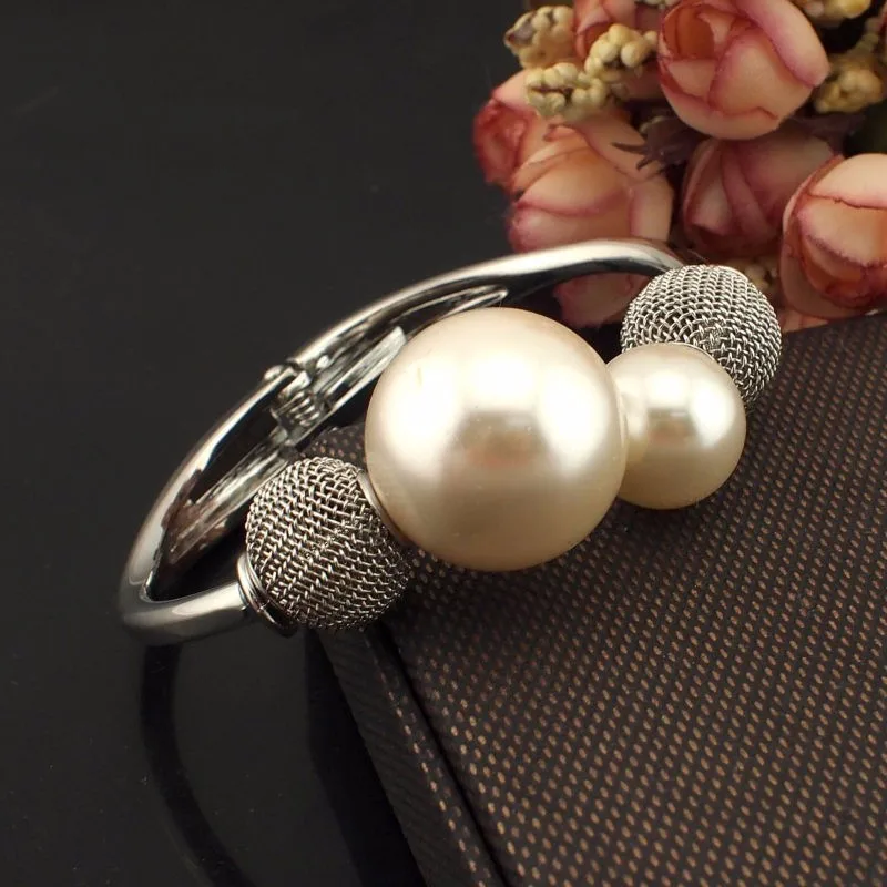 

For Women Imitation Pearl Accessories Bracelets Statement Metal Bead Bar Setting Cuff Bangles Wedding Party Fashion Jewelry