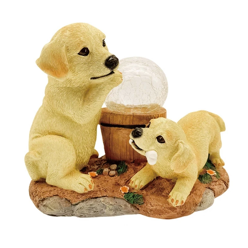 

Cute Dog Decor Solar Powered Luminous Resin Animal Figurine with Crystal Ball