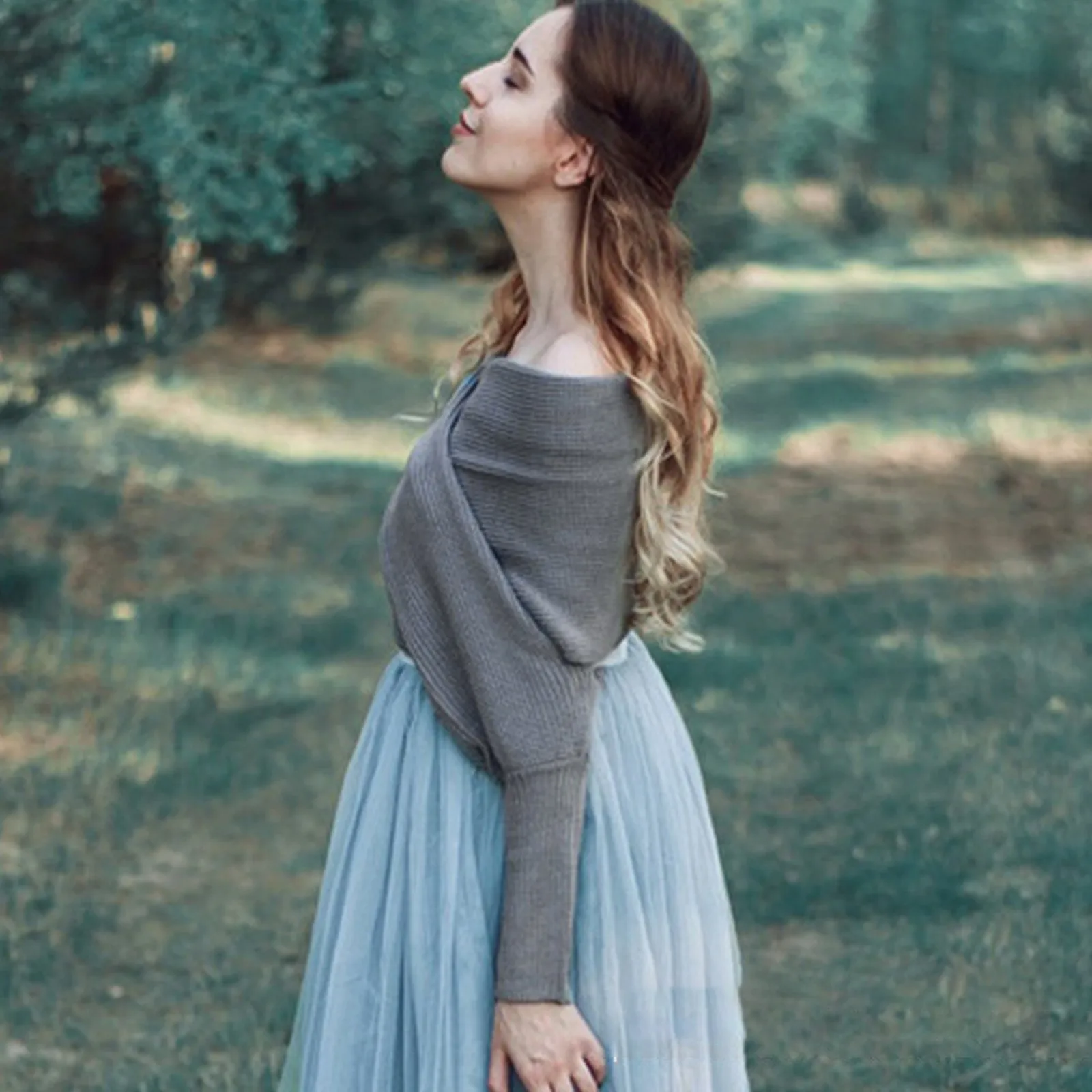 Сексуальный вязаный свитер с открытыми плечами шарф шаль Женская однотонная