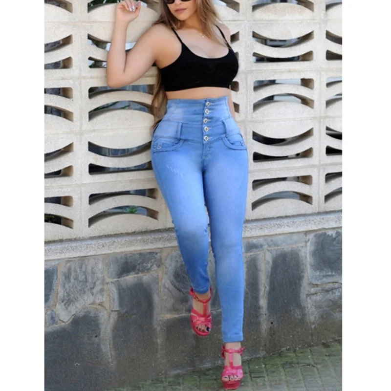 

Cross-border New High-waist Waist Collection Five Buckle Wide Waist Women's Jeans Women