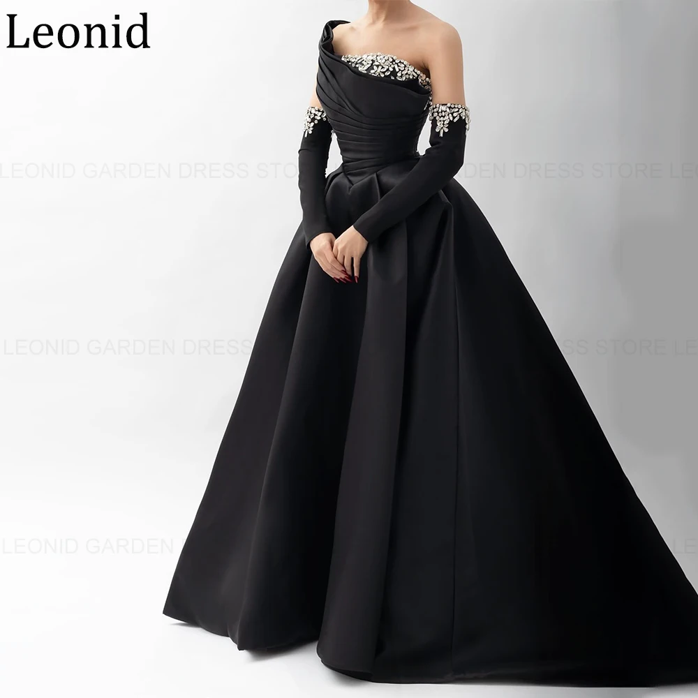 LEONID Изысканные атласные вечерние платья с кристаллами 2024 трапециевидное платье
