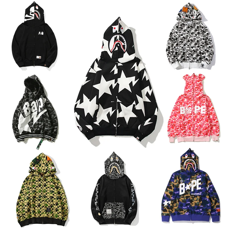 

Classic Camouflage Sweater Clothes hoodies Jacket Loose Trendy Hip Hop Bapestar Shark hoodie 100% cotton Hoodie Asian size