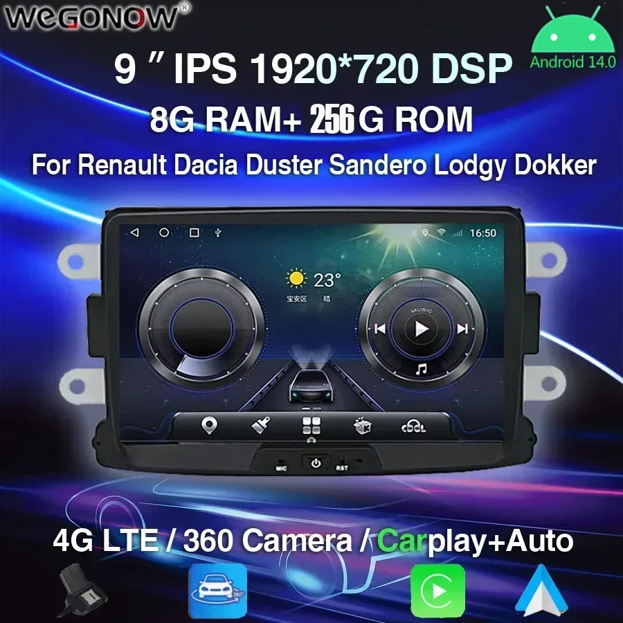 Carplay 9 'ɺndroid 14 0 автомобильный радиоприемник GPS BT стерео для dacia duster LOGAN Sandero Renault
