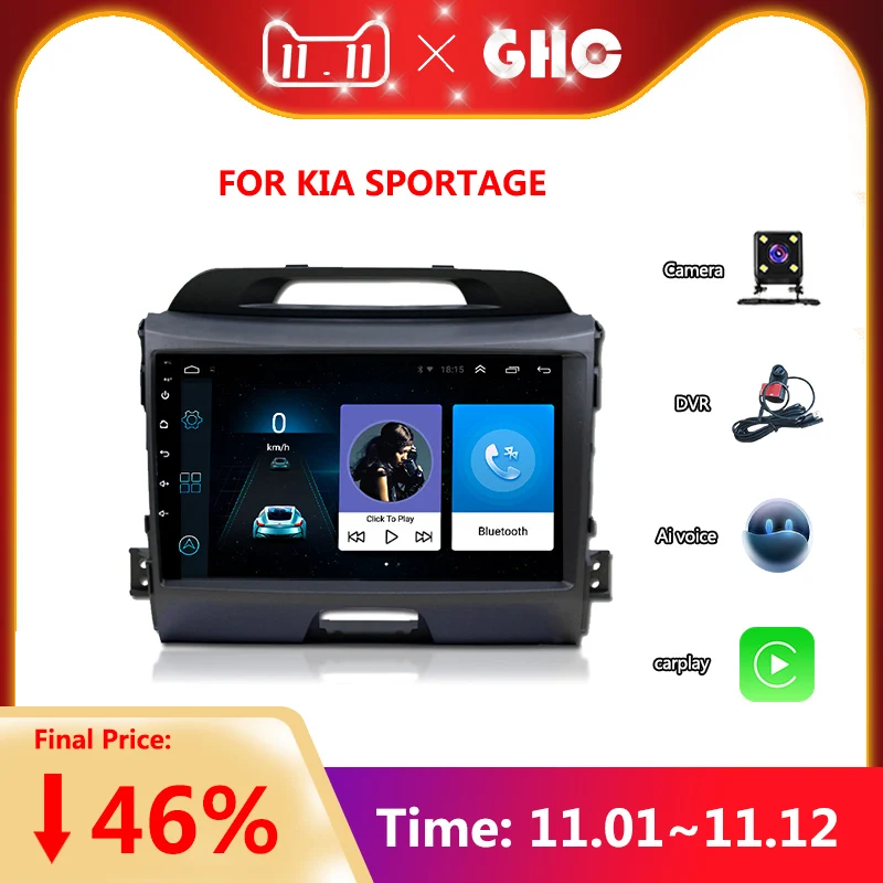 

GHC 9 Inch Car Radio with Screen for Kia Sportage Automotive Multimedia Android 2 Din with Carplay DVS 5G+WIFI AI Voice Car Play