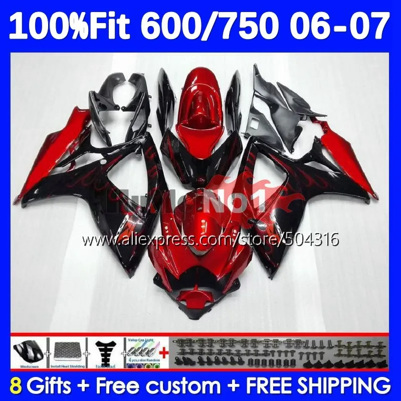 

Injection Body For SUZUKI GSXR-750 GSXR 600 750 CC 16No.3 GSXR-600 K6 750CC GSXR600 GSXR750 06 07 2006 2007 Fairing red flames