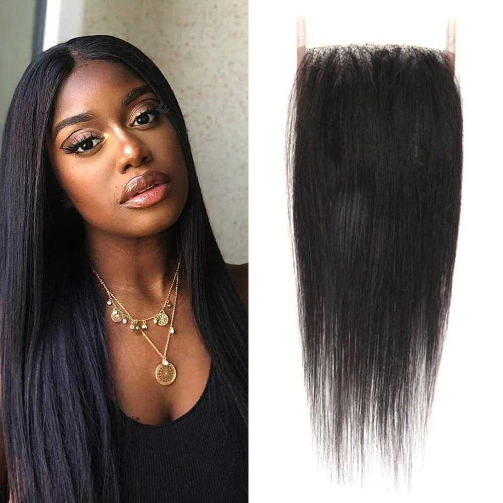 4x4 Lace Closure T Part Transparent Lace Closures 100%Brazilian Human Hair Pre Plucked Bleached Knots 4X4 Hand Tied Lace Closure