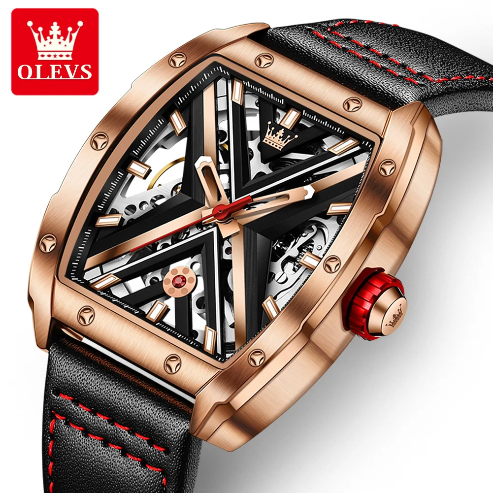 

OLEVS NEW Mechanical Watch for Men Waterproof Luminous Skeleton Rubber Leather Strap Luxurious Men Automatic Watch Reloj Hombre