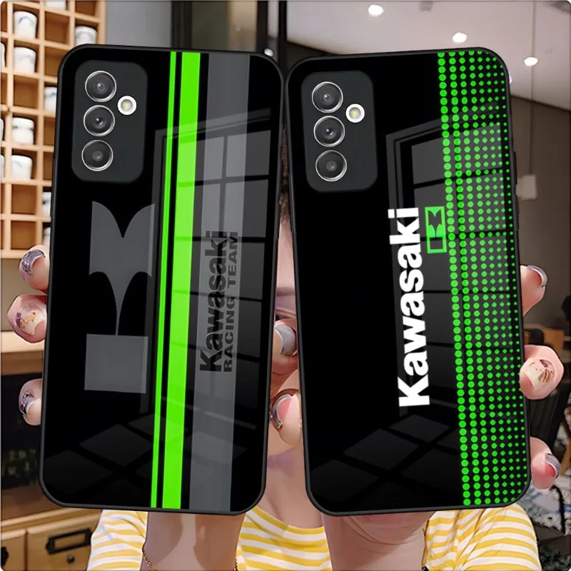

Motorcycle Kawasakis Phone Case Glass Design For Samsung S23 S21 S22 S20 S30 S9 S10 FE Note 20 Pro Ultra Back Covers