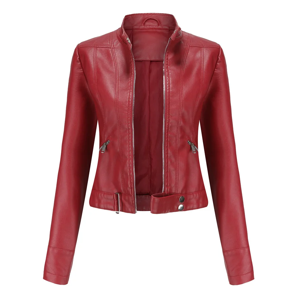 2022 leather jacket women's short skinny coat winter  autumn st collar women's leather jacket women's thin leather coat