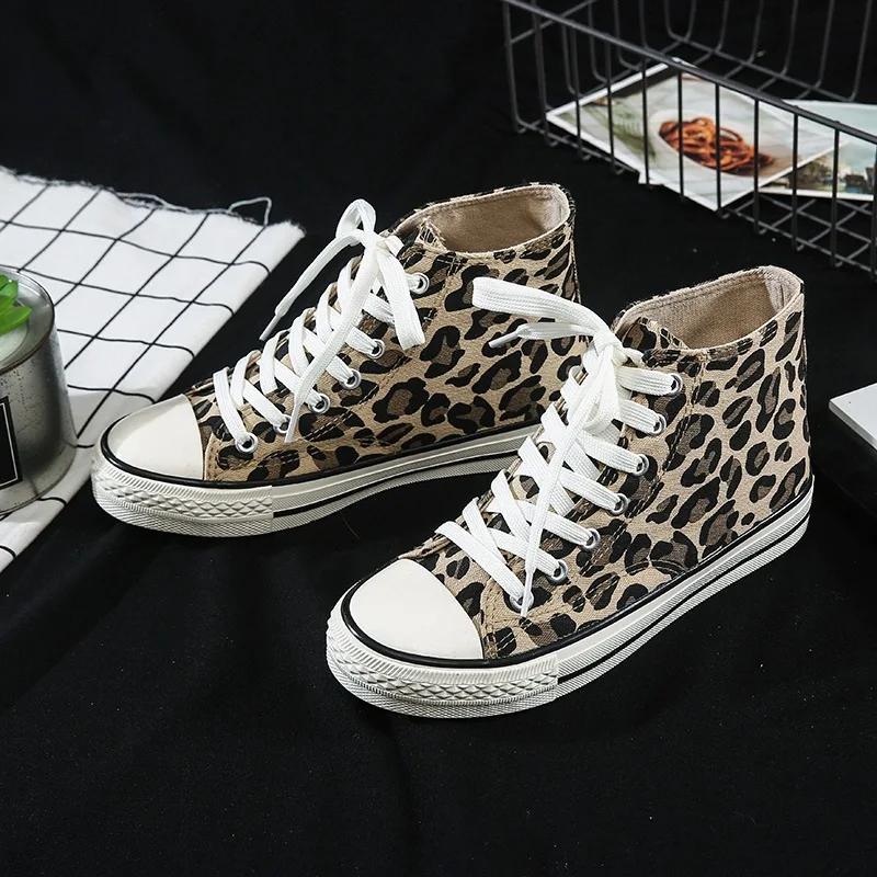 YeddaMavis Leopard Canvas Shoes Women Flat Platform Sneakers Women Casual Shoes Woman High Top Tenis Mujer Vulcanize Shoes Women