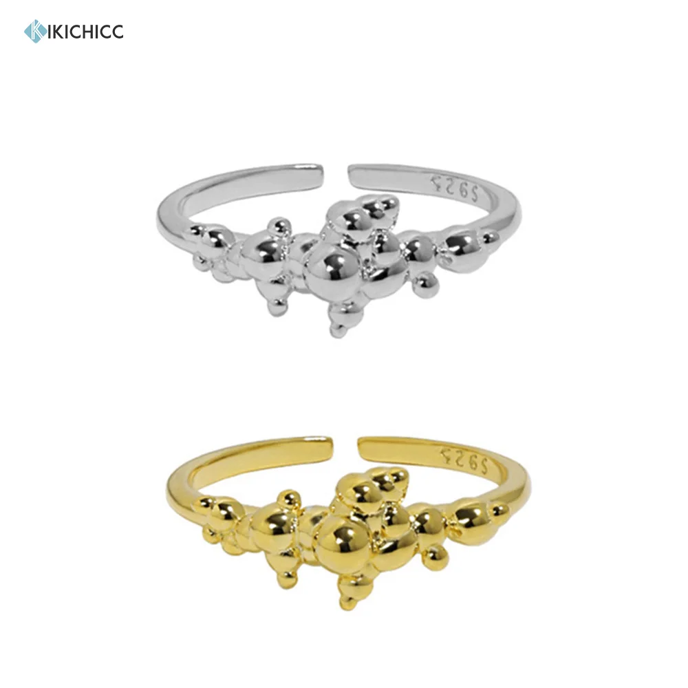 

KIKICHICC 925 Sterling Silver Gold Beads Flower Rizable Ring Women New Arivals 2022 Irregular Geometric Fine Jewelry