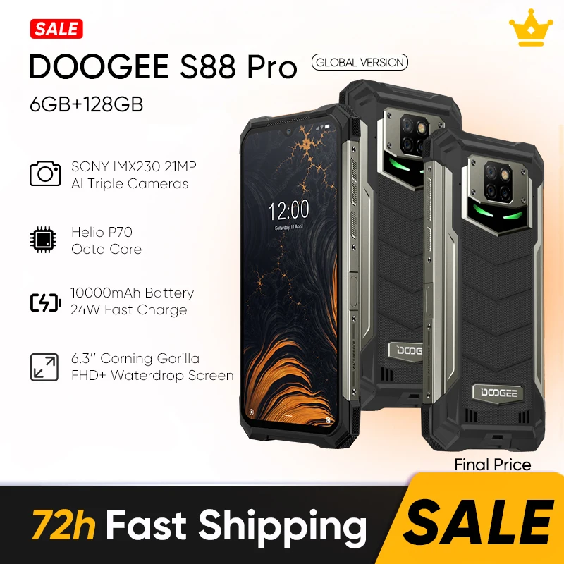 

DOOGEE S88 Pro Rugged Smart Phone Helio P70 Octa Core Telephones IP68/IP69K 6GB RAM 128GB ROM Smartphone NFC