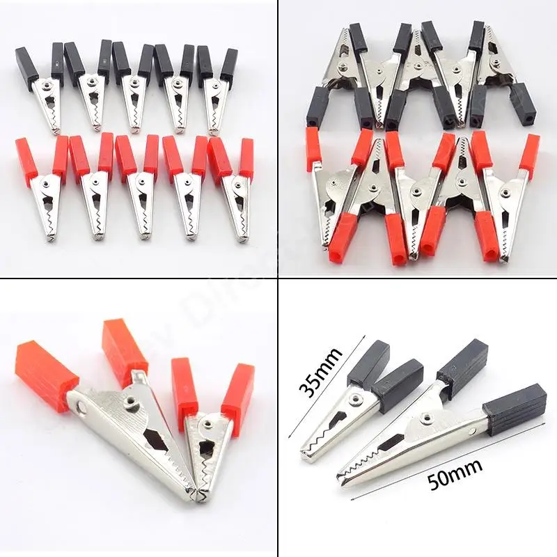 

10pcs Red Black Alligator Clips Crocodile Terminal Test Electrical Battery Crocodile Clamp 35mm 50mm