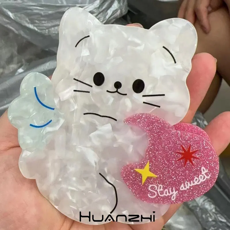 

Розовое сердце милые животные белые кошачьи заколки для волос для женщин девушек милые Харадзюку японские корейские заколки для волос HUANZHI 2023 новые головные уборы