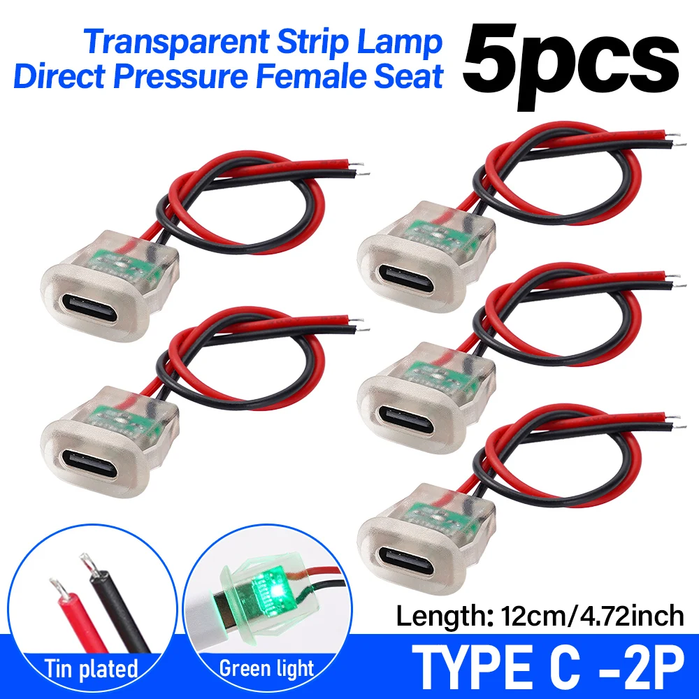 

2-контактный разъем USB Type C 5A входного типа для зарядки со светодиодной подсветкой Водонепроницаемый порт питания USB-C Гнездовой разъем TYPE-C
