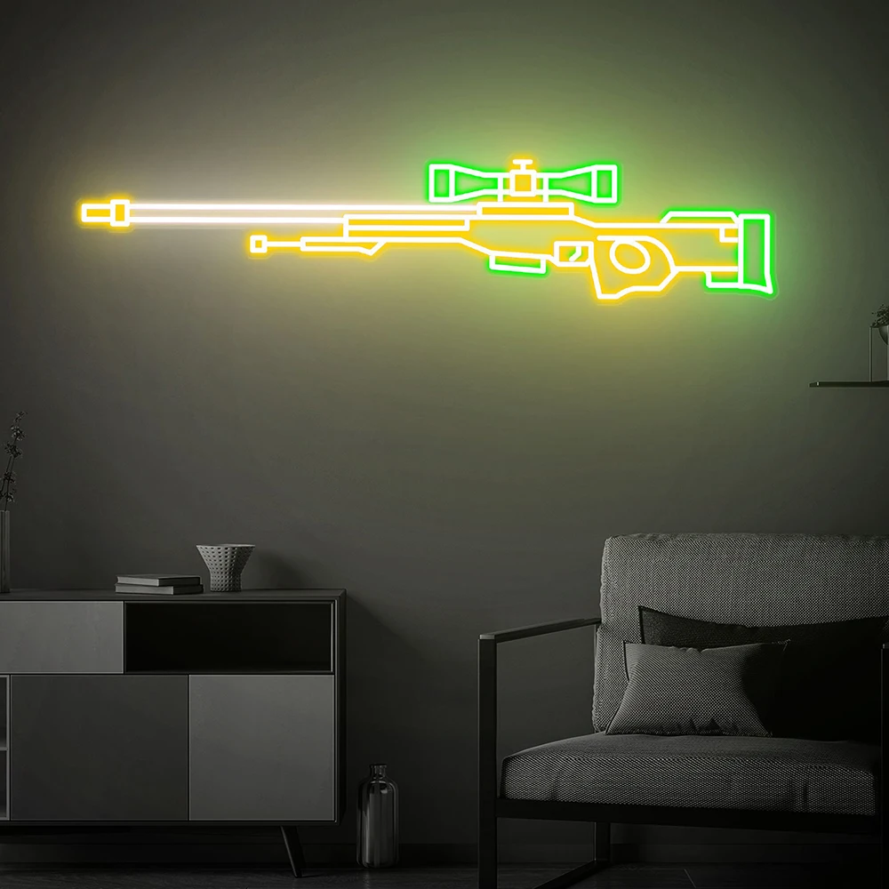Неоновая вывеска с пистолетом индивидуальный декор для игровой комнаты спальни