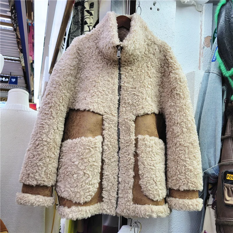 

Women's Winter Lamb Wool Coat 2022 New Thickened Warm Fur Leather Overcoat Artificial Faux Fur Coats Jackets Woman Casacos