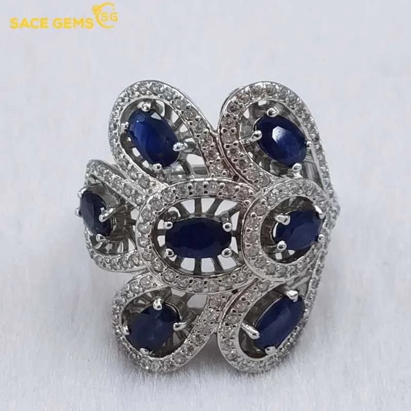 SACE GEMS Fashion Resizable 3*5MM Sapphire Rings for Women 925 Sterling Silver Wedding Party Fine Jewelry Festival Gift