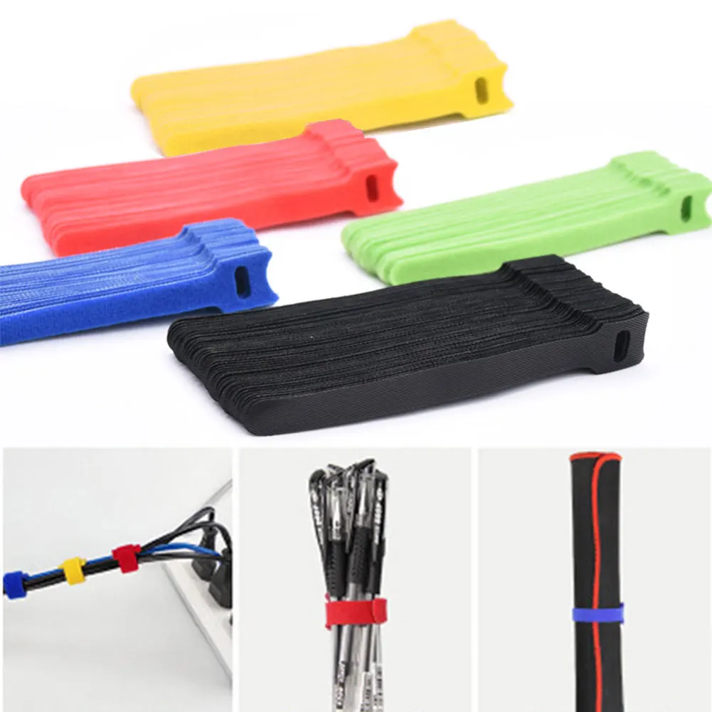 

Многоразовые Кабельные стяжки 10 шт., разноцветные ремешки для кабелей, нейлоновые застежки-молнии, органайзер для кабелей