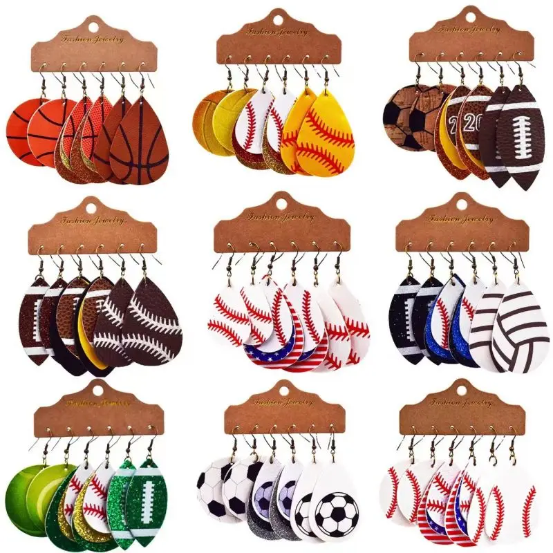 

Leather Earrings For Women Fashion Creative Personality Football Football Basketball Earrings Set Girls Holiday Party New Gift