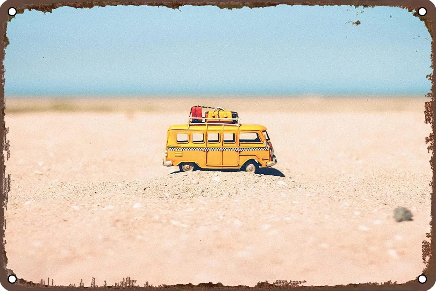 Желтый фургон на коричневом пляже металлическая вывеска Ретро Настенный декор