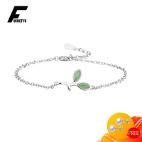 trendy women bracelet 925 silver jewelry accessories with green cat eye stone leaf shape korean style ornament for wedding party