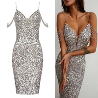 summer new womens sleeveless colorful sequined bodycon dress fashion chic beaded design nightclub party dresses