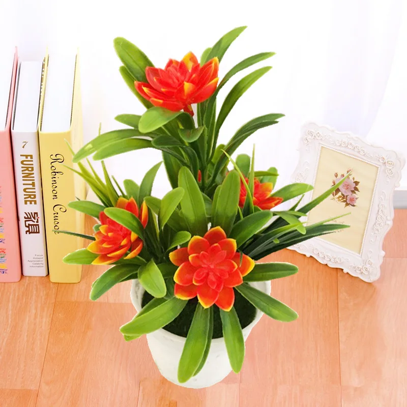 

Realistic Artificial Lotus Flowers Plant Pot Bonsai Desktop Ornament PE Fake Flower For Outdoor Home Office Decoration Gift 18cm