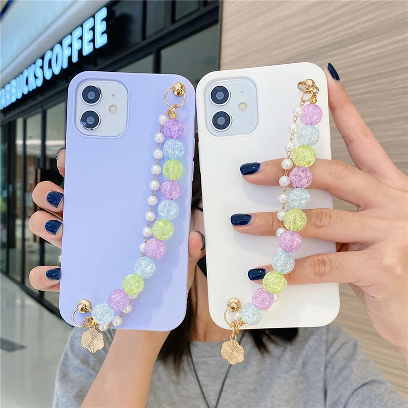 

TPU Soft Pearl Wrist Strap Chain Case For Xiaomi Redmi K40 K30 K20 10X 8A 6 PRO 5 Plus K30i 9C nfc 9 PRIME 9A 8 7A 7 Y3 6A Case