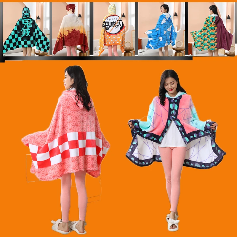 

cosplay Anime Demon Slayer Blanket Cloak Kimetsu No Yaiba Cloak Cape Winter Warm Fleece Flannel Cosplay Costume Hoodie Christmas