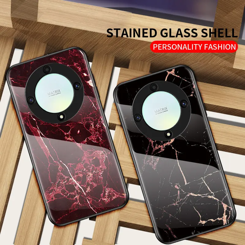 Honor X9A 5G RMO-NX1 чехол Мраморное зернистое закаленное стекло жесткая задняя крышка