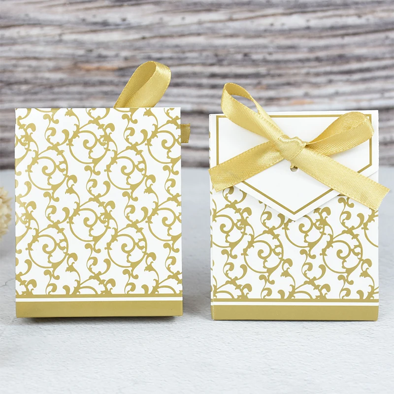 

5/10/20pcs European Style Candy Box Gold Silver Gift Box Packaging Bag with Ribbon Wedding Birthday Party Decoration Favor Gifts